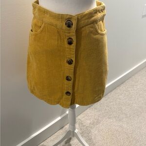 Mustard Corduroy Mini Skirt with Button-Front